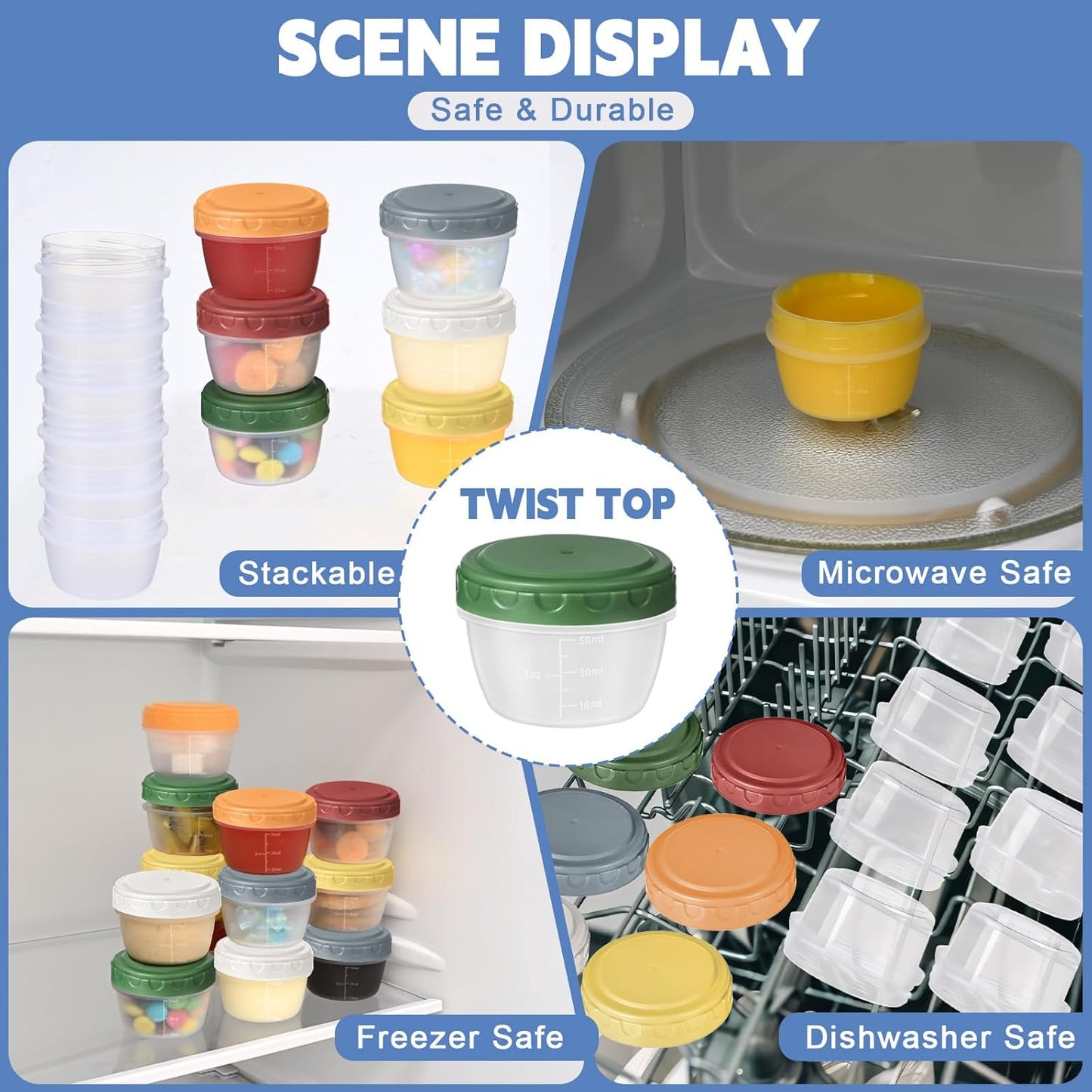 12Pcs 2 Oz Salad Dressing Container, Reusable Condiment Containers Sauce Cups with Leak-Proof Lids, Small Plastic Food Storage Dip Containers for Lunches, Freezer, Microwave & Dishwasher Safe