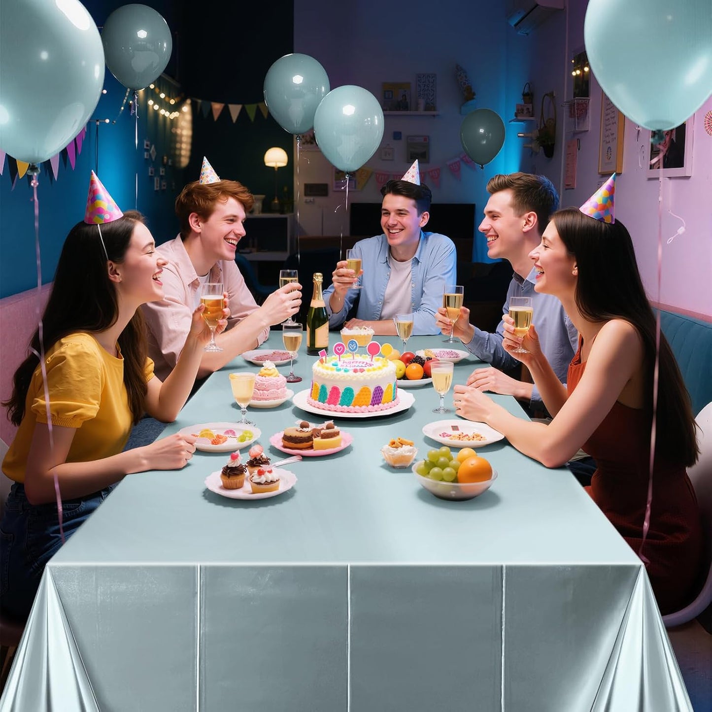 Light Blue Plastic Tablecloths - Metallic Matte Finish, 40" x 108", Ideal for Baby Showers, Christmas, Winter Birthdays, Weddings, and Graduation Celebrations (Set of 2)