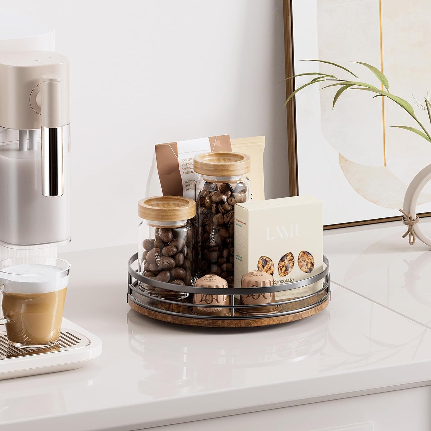 9'' Lazy Susan Turntable Organizer for Cabinet, round Wood Lazy Susan for Table Top, Countertop, Kitchen, Pantry, Spice, Bathroom Vanity, Decor