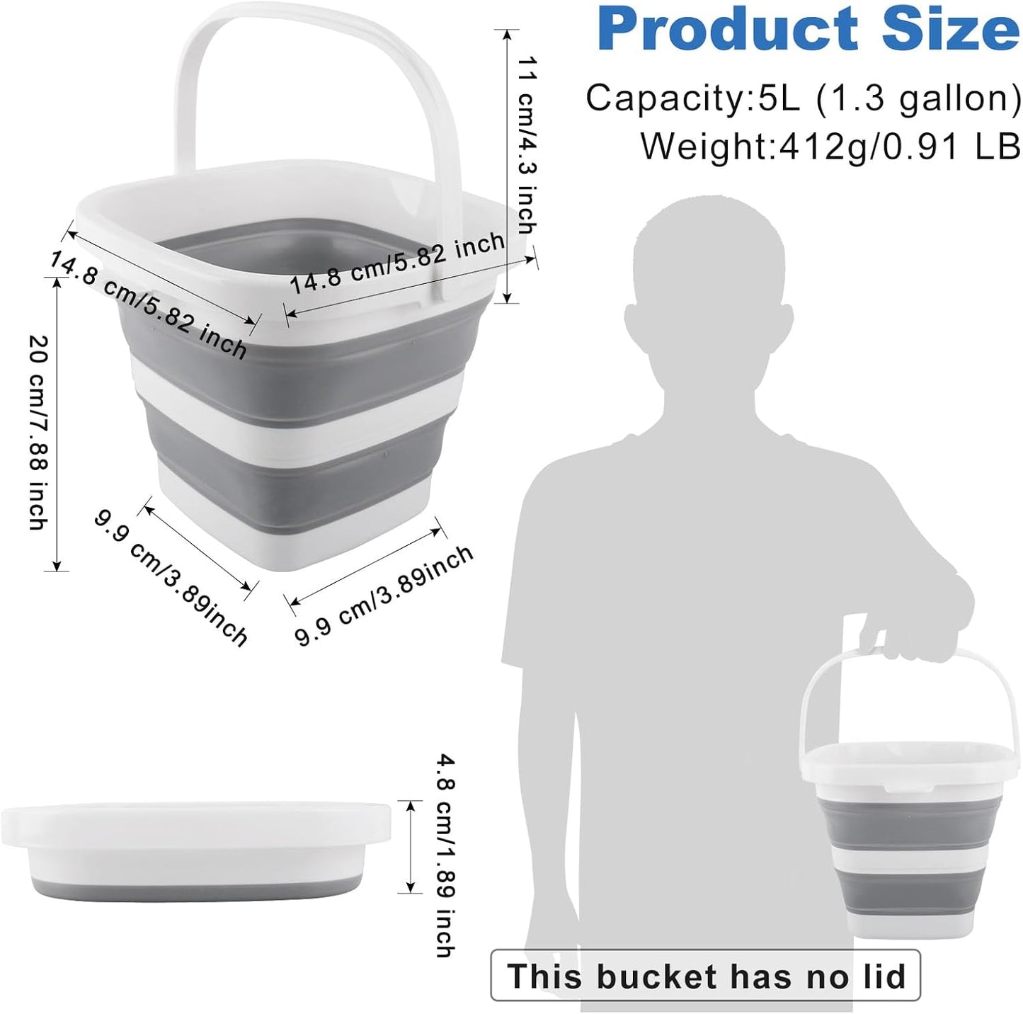 Car Wash Bucket 5L, Collapsible Bucket for Cleaning Supplies, Folding Mop Buckets Water Storage Containers for Camping Gardening Finishing Beach Outdoor RV Sink Wash Basin Ice Tub Swamp Emergency Prep