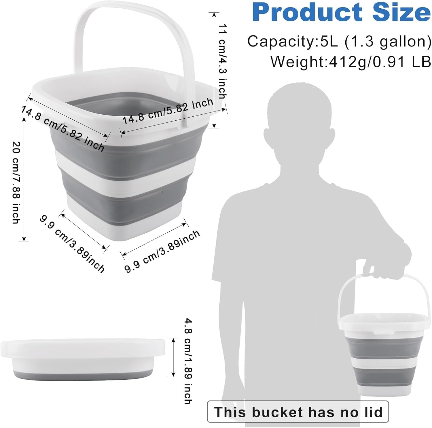 Car Wash Bucket 5L, Collapsible Bucket for Cleaning Supplies, Folding Mop Buckets Water Storage Containers for Camping Gardening Finishing Beach Outdoor RV Sink Wash Basin Ice Tub Swamp Emergency Prep