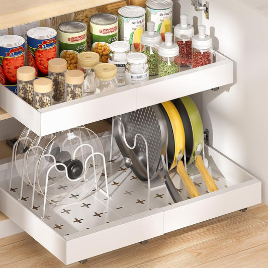2 Pack 16" Deep Pull Out Cabinet Organizer with 6 Dividers, Expandable (11.7" -20" W) Pull Out Drawers for Cabinets, Cabinet Trays Pull Out for Cabinets in Kitchen, Pantry or Bathroom