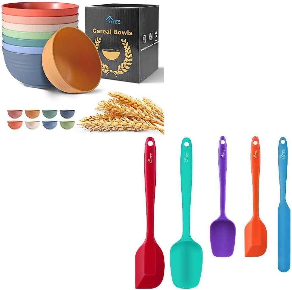Unbreakable Cereal Bowls Set 8Pcs with Silicone Spatula Set 5Pcs