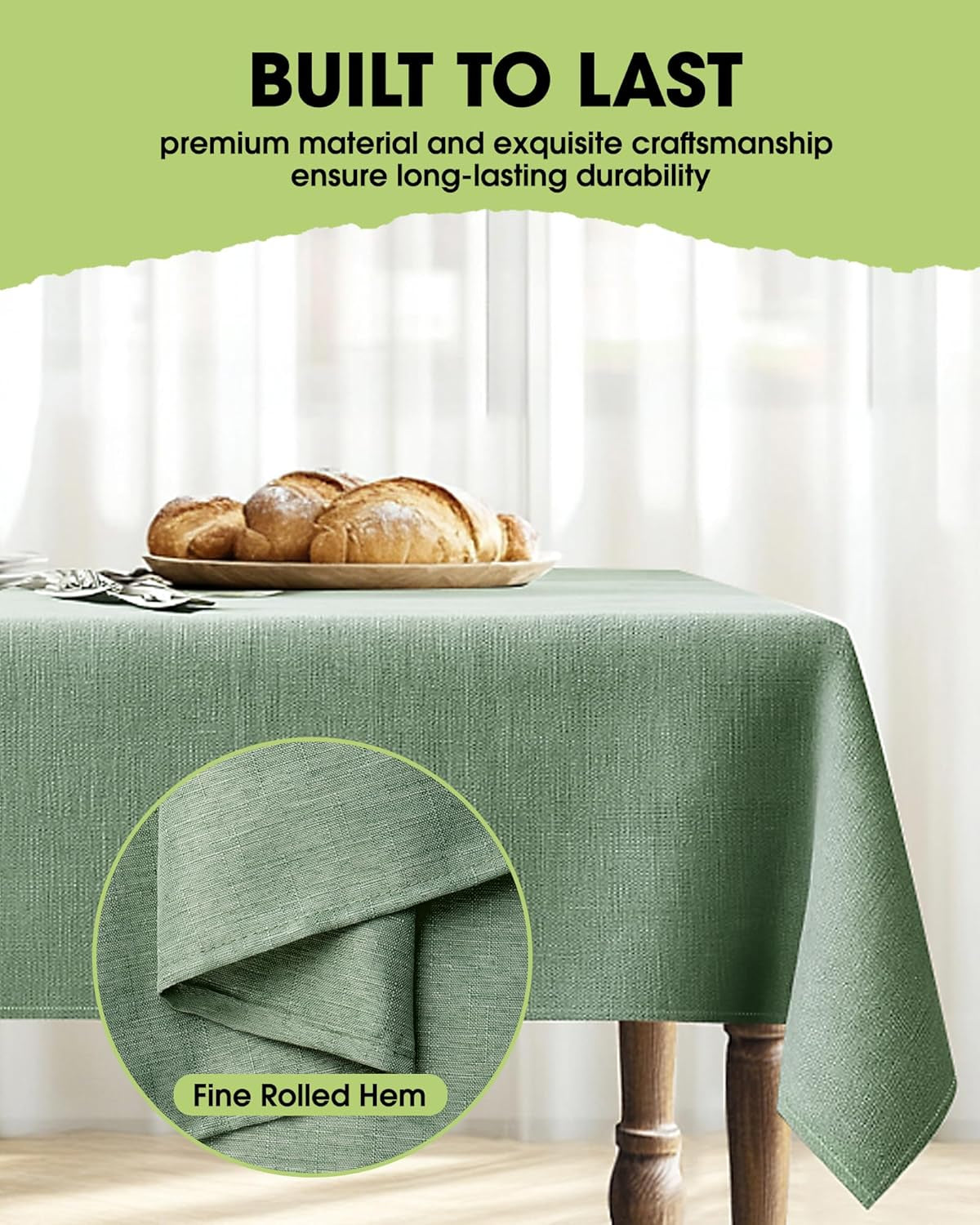 Rectangle Linen Tablecloth Waterproof & Stain Resistant, Wrinkle-Free Table Cloth Adds Elegance and Protection, Ideal for Dining, Party, Wedding and Outdoor, 52 X 70 Inch, Sage Green