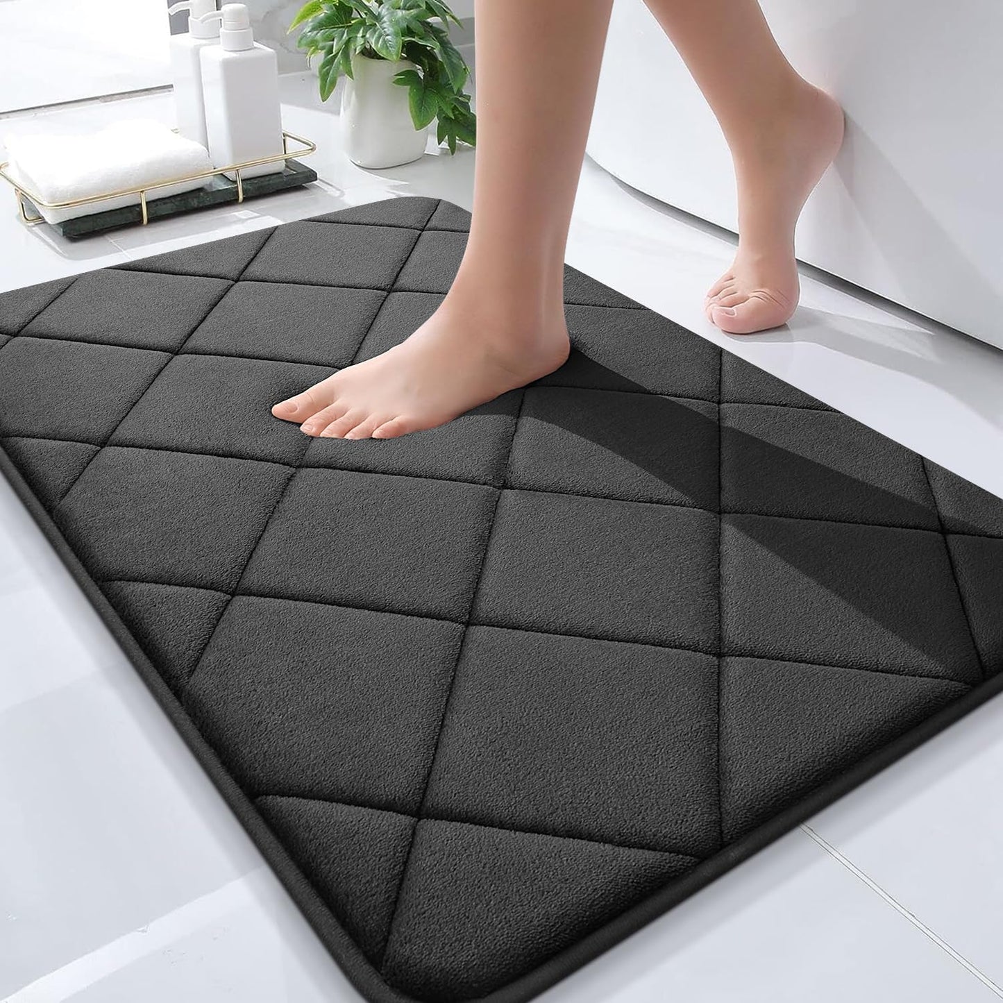 Memory Foam Bath Mat 30X20, Ultra Soft and Absorbent Bathroom Rugs, Machine Washable, Comfortable Bath Carpet for Bathroom Floor, Tub and Shower, Black