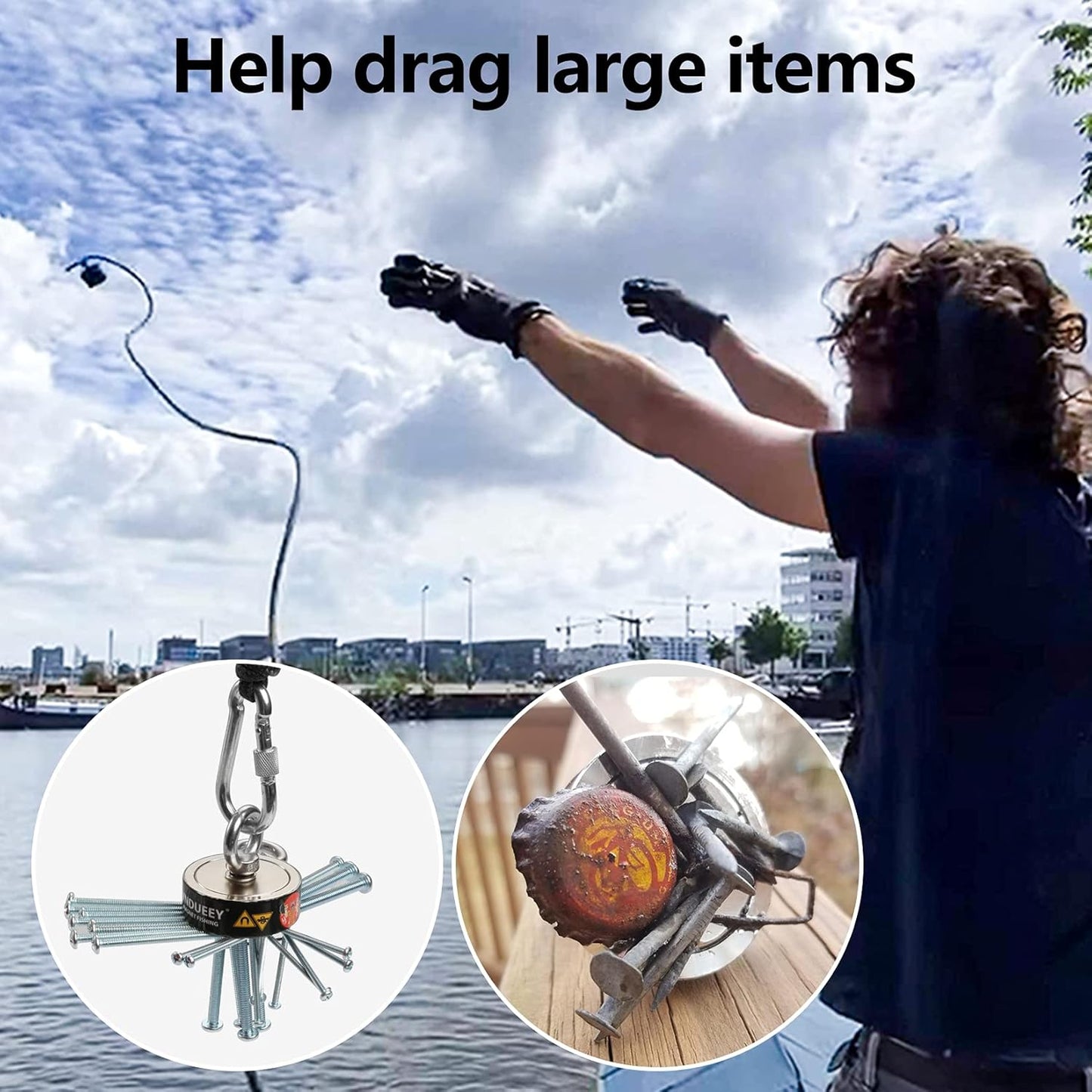 Professional Magnet Fishing Kit - 760 LBS Pulling Power with Grappling Hook, Heavy-Duty 65FT Rope, Gloves, and Locking Carabiner - 2.36 Inch Diameter