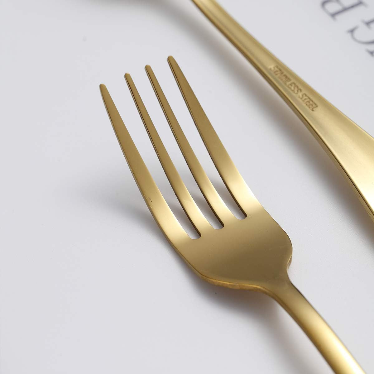Set of 4 Stainless Steel Gold Dinner Forks, 7.9" Titanium Plated, Durable and Dishwasher Safe Silverware