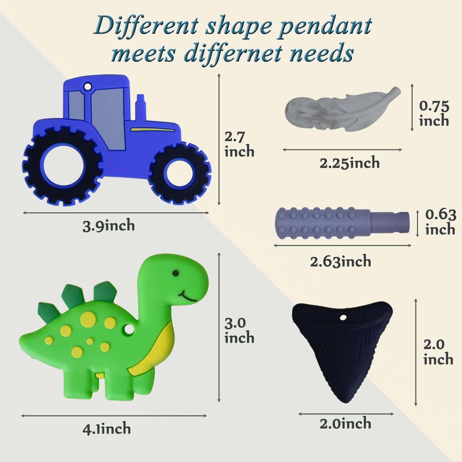Chew Necklace for Sensory Kids, 5Pcs Chewy Necklaces for Boys and Girls with Autism ADHD PICA, Chewable Silicone Pendant for Reducing Fidget Anxiety,Dinosaur Tractor Chewing Pendants for Toddler