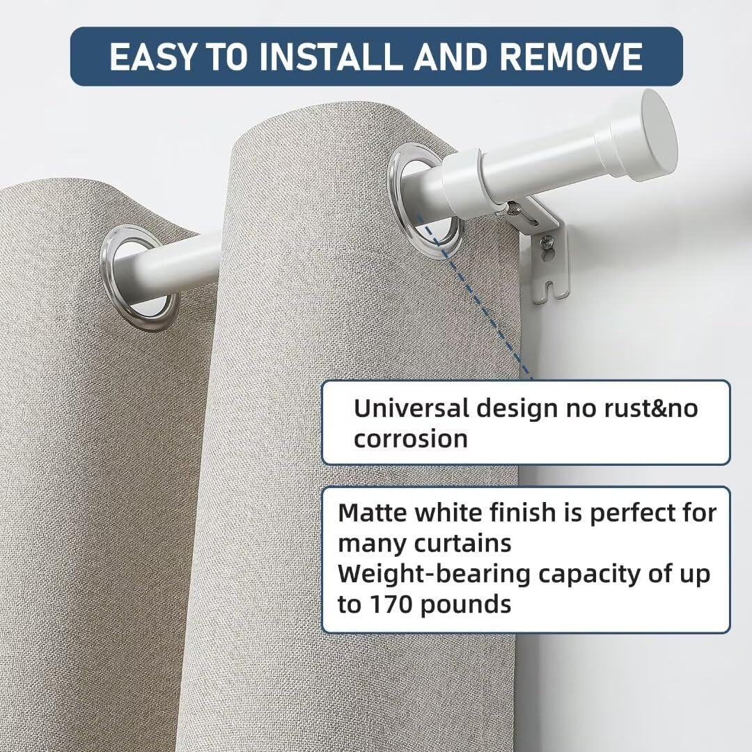 White 32 to 48 Inch Curtain Rods for Windows - Adjustable Curtain Rods for Windows, 1 Inch Diameter Heavy Duty Decorative Window Single Rod with Aluminium Finials