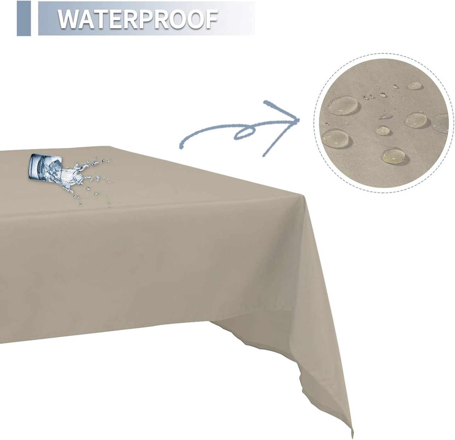 Rectangle Waterproof Tablecloths 60 X102 Inch Beige Spillproof Fabric Tablecloth, Decorative Fabric Table Cover, Great for Buffet Table, Parties, Holiday Dinner, Wedding & More