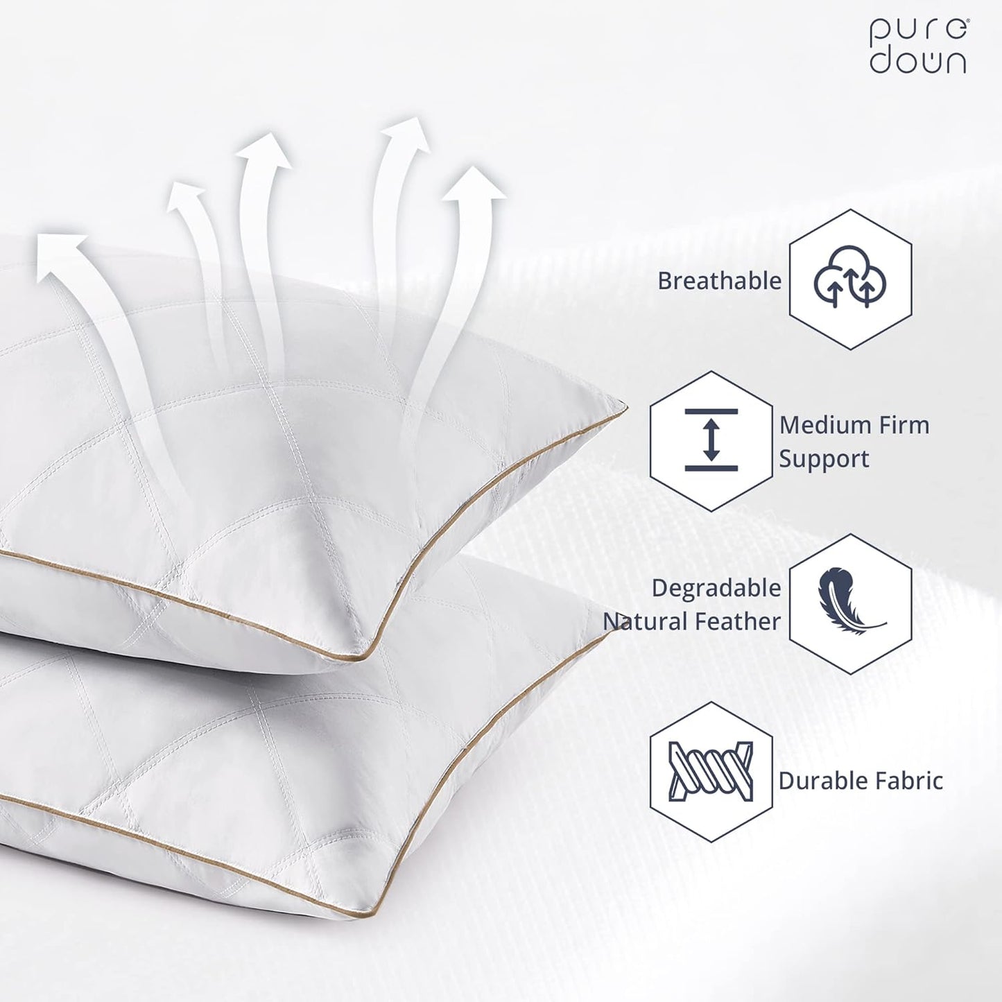® Goose Feathers and down Pillow with Diamond Quilting with 100% Cotton Cover, Pack of 2, King Size