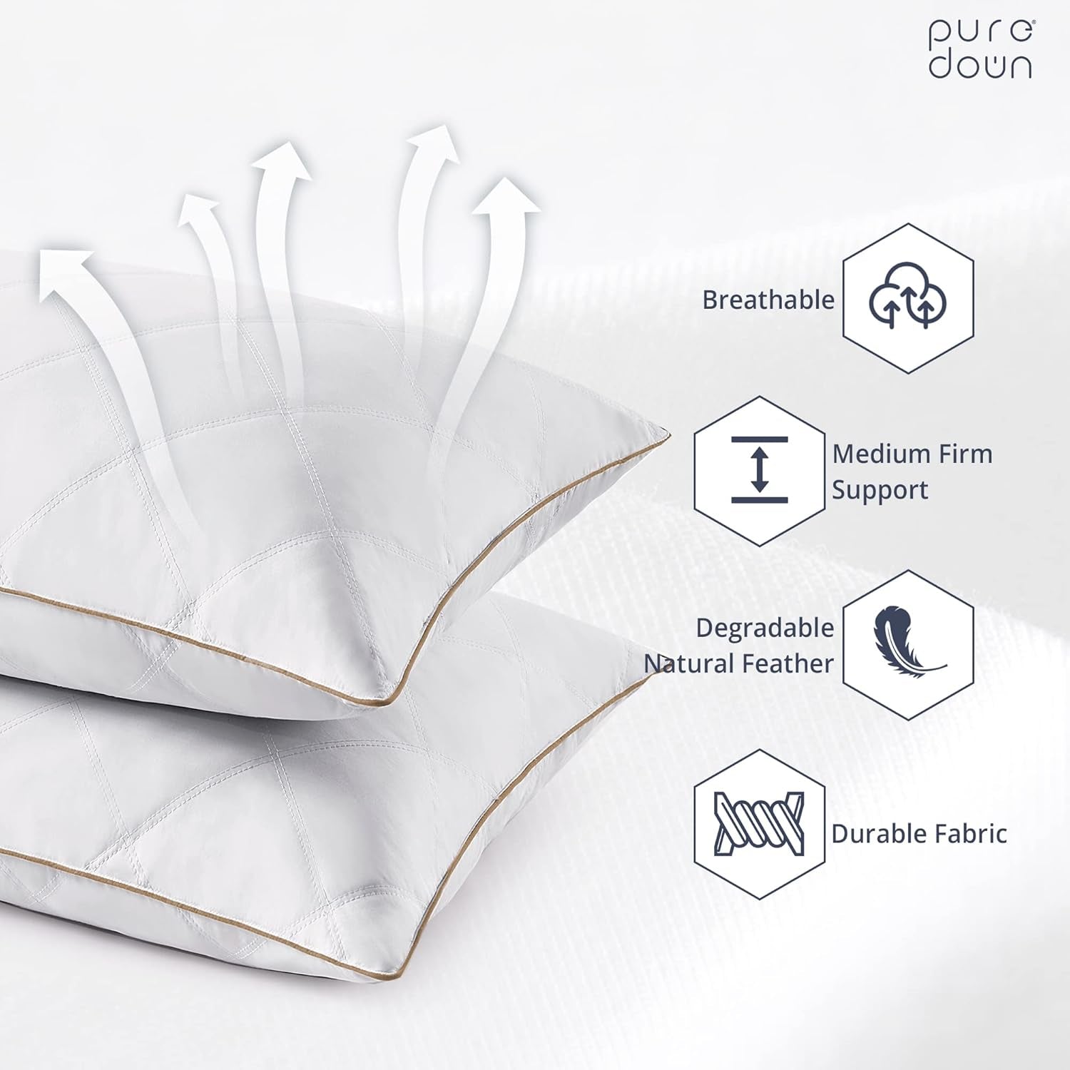 ® Goose Feathers and down Pillow with Diamond Quilting with 100% Cotton Cover, Pack of 2, King Size