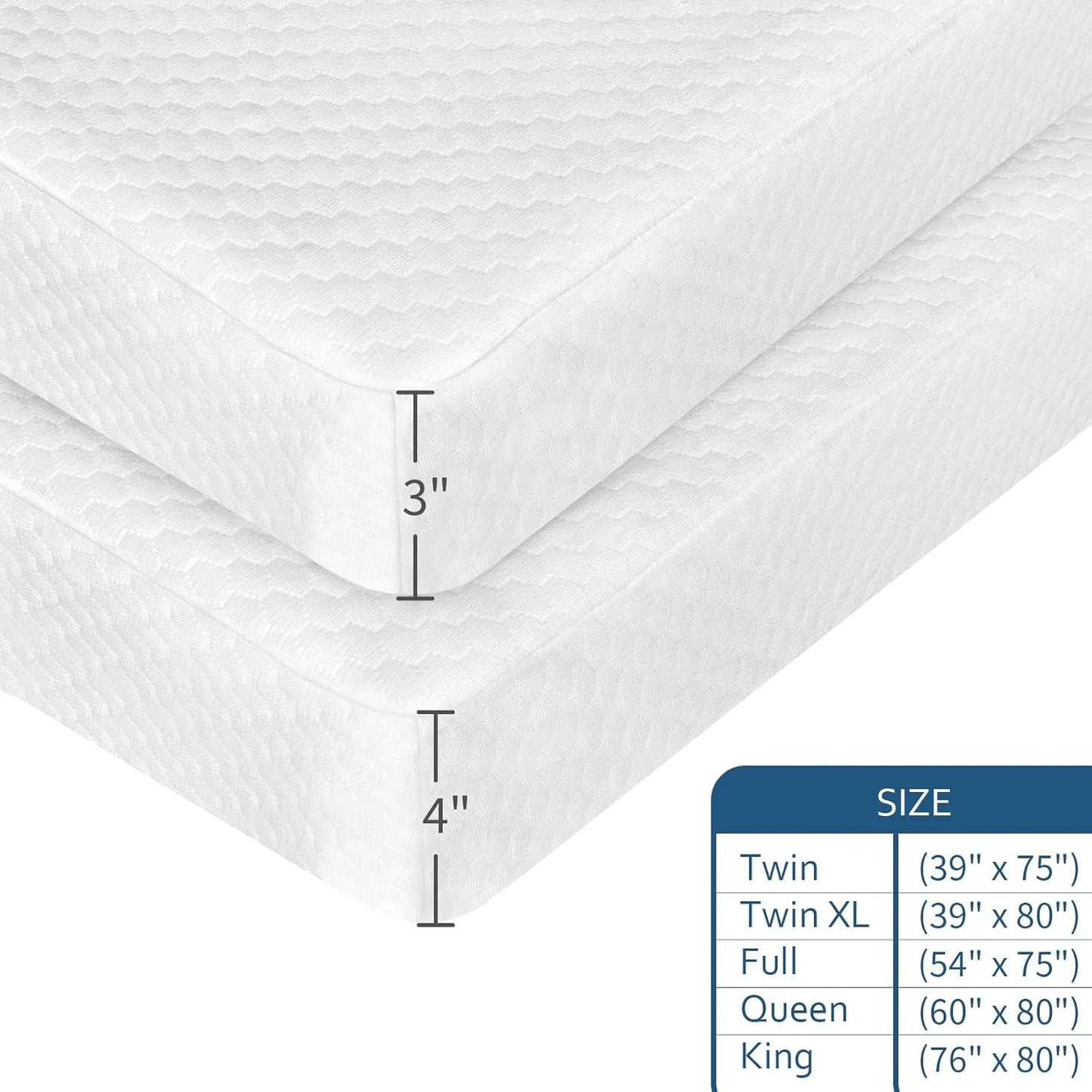 Mattress Topper Cover (Cover Only) Twin Size, 3-4 Inch Zippered Viscose Made from Bamboo Cover for Latex Mattress Topper, Removable Memory Foam Mattress Topper Cover with Straps