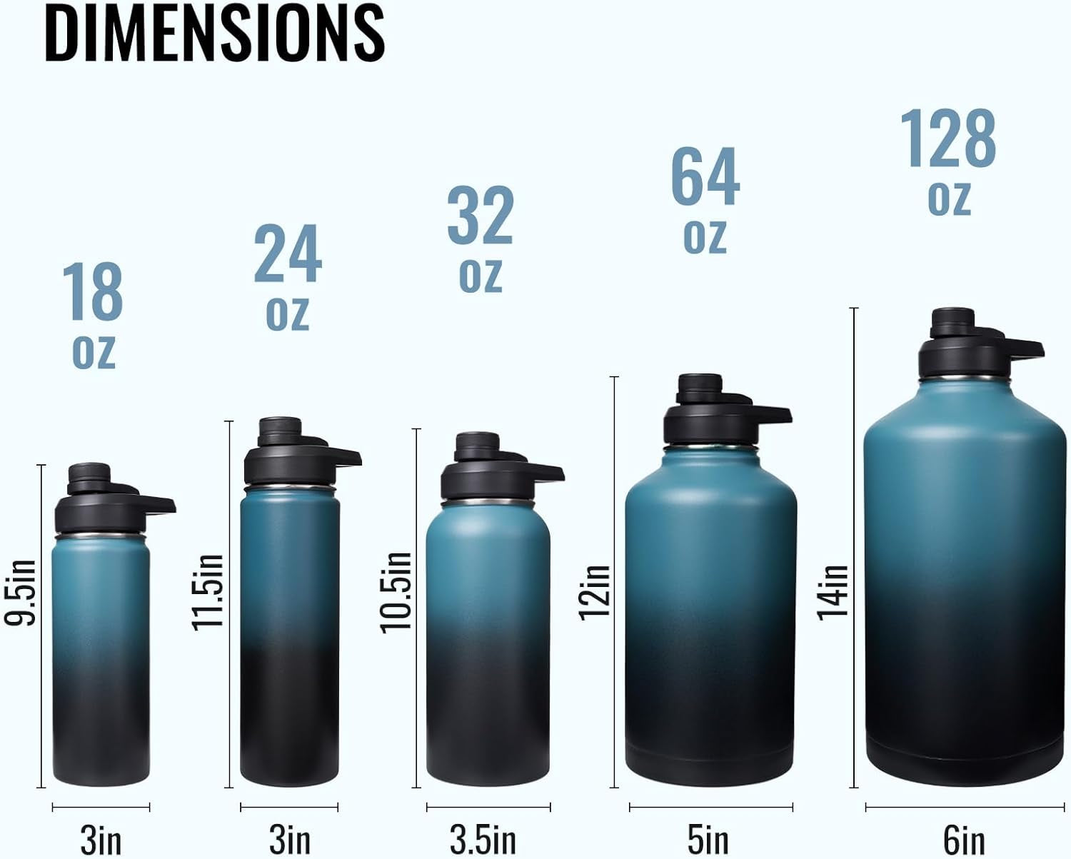 18 Oz Insulated Water Bottle with Handle, 304 Stainless Steel Water Bottles with Wide Mouth, Double Wall Vacuum Sports Water Bottle, BPA Free, Keep Cold and Hot, Blue&Black