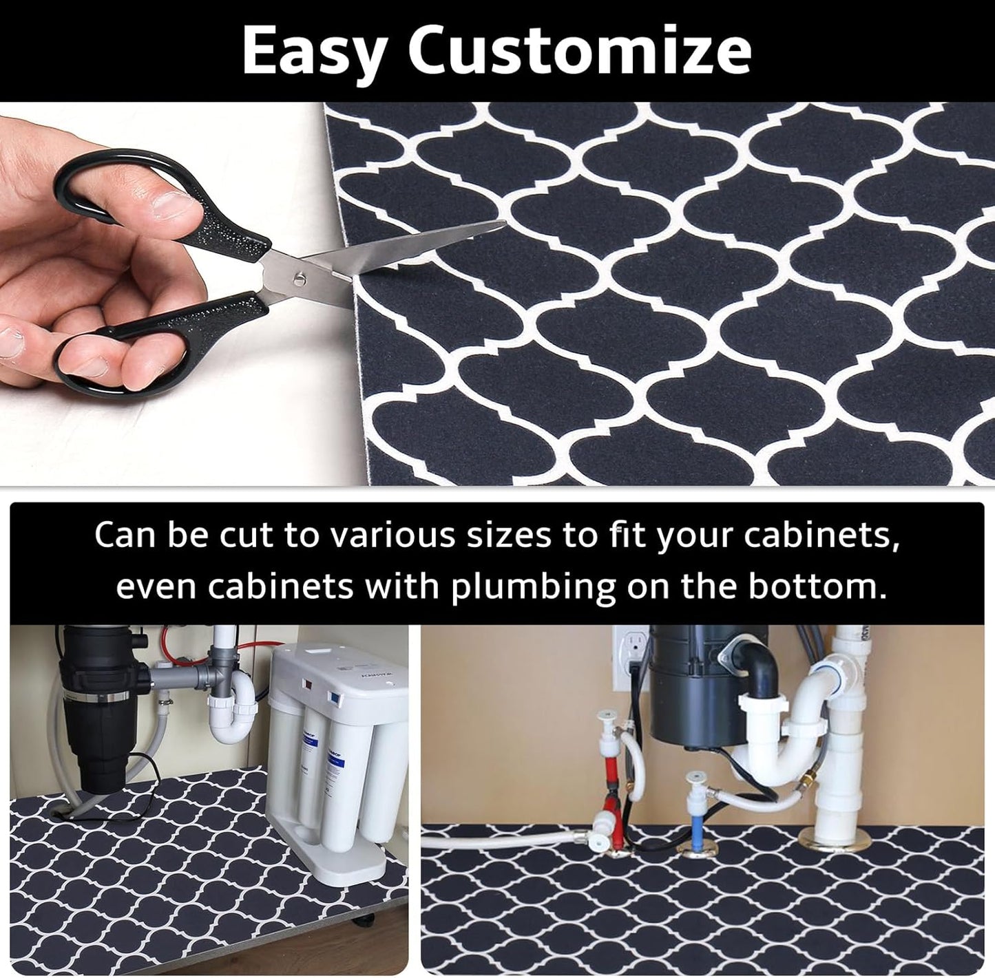 Waterproof under Sink Mat, Absorbent Quick Dry under Sink Mat, Non-Adhesive Slip Resistant Shelf Liner for Kitchen & Bathroom Cabinets (Dark Gray, 24"×24")