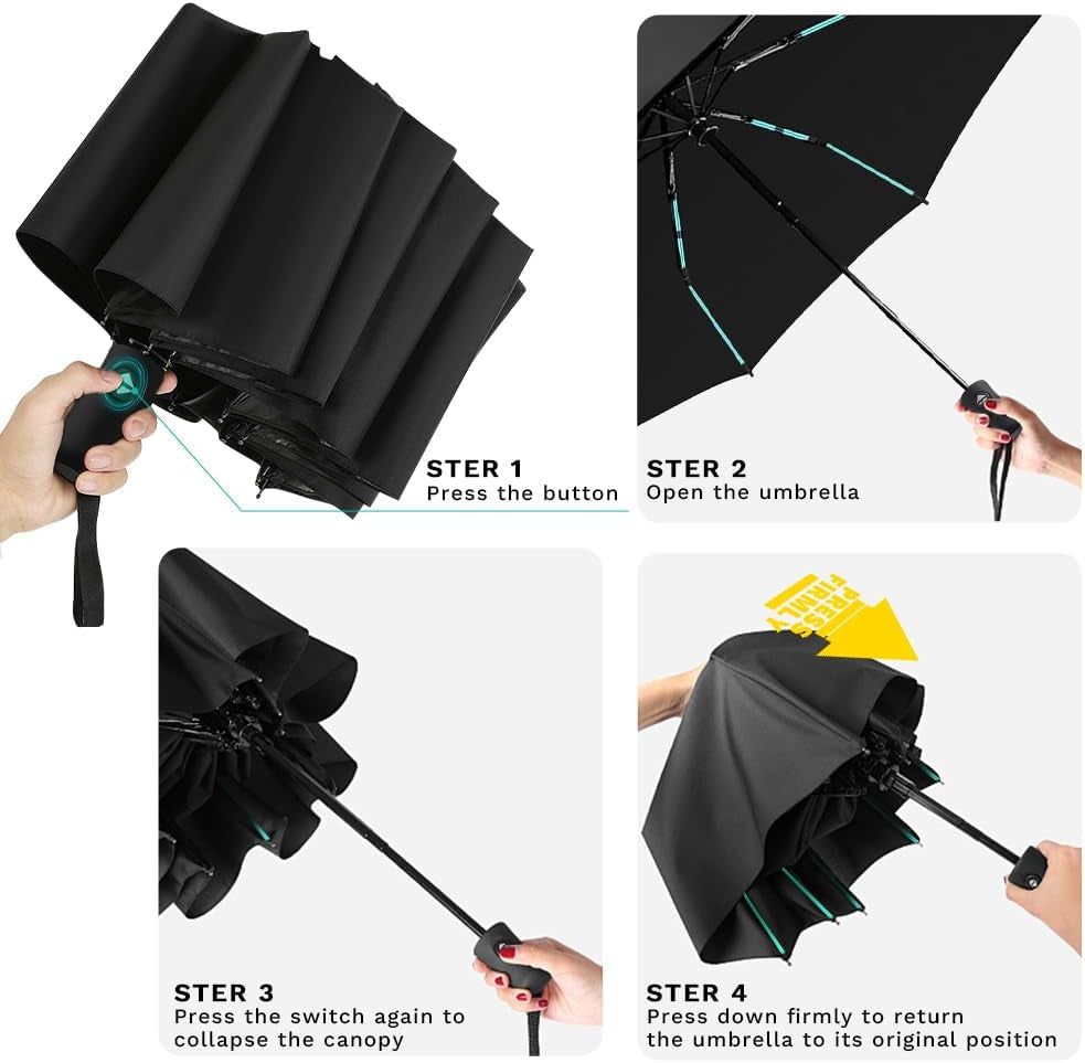 Compact Travel Umbrella, Automatic Folding Windproof 8 Ribs, Lightweight Small Portable Parasol for Rain & Sun with UV Protection, Fits Car, Backpack, Purse, Men & Women
