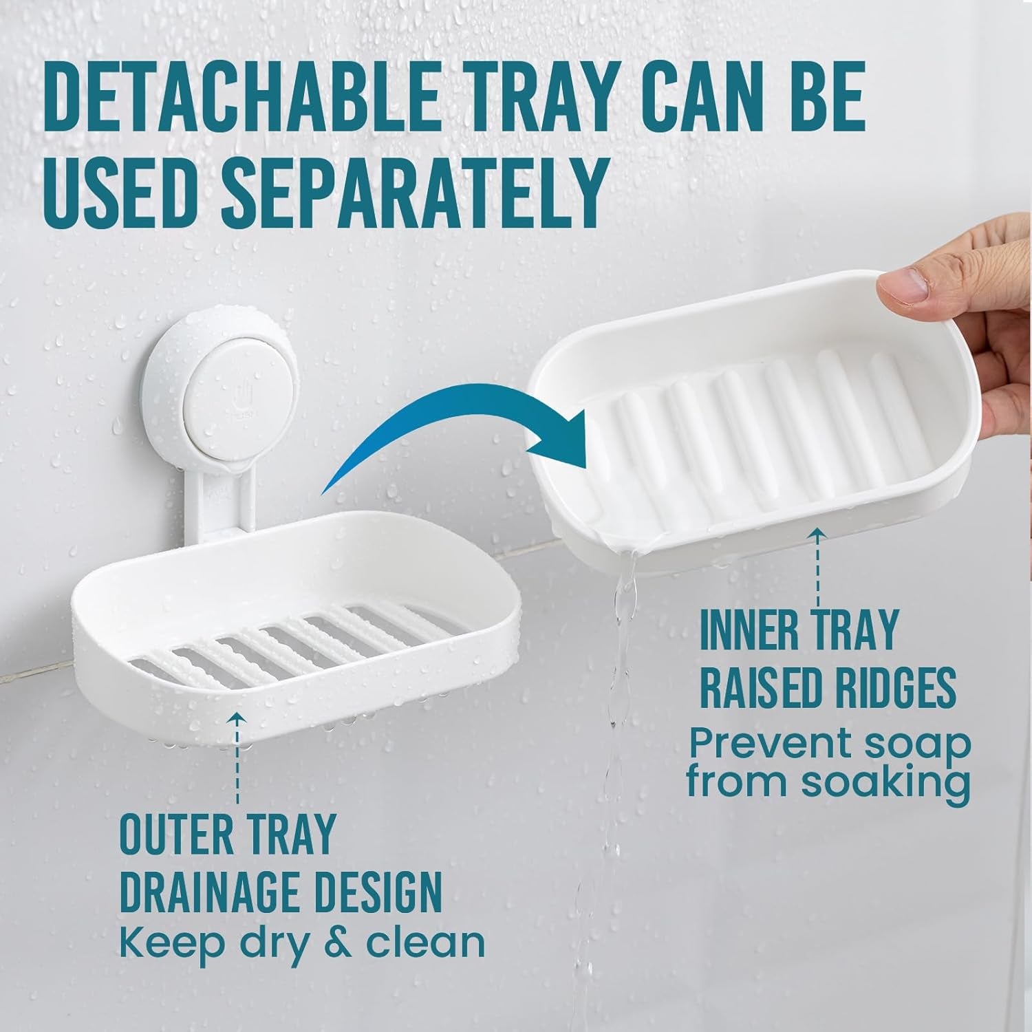 Soap Dish Soap Holder Suction Cup Powerful Vacuum Suction, Strong Sponge Holder for Shower, Bathroom, Tub and Kitchen Sink, Drill-Free, Removable