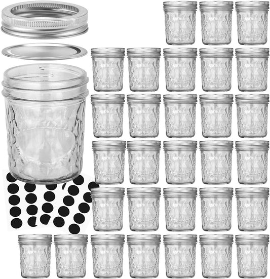 6 Oz Mason Jars - 30 Pack Canning and Jelly Jars with Lids, Perfect for Jam, Honey, Wedding and Shower Favors