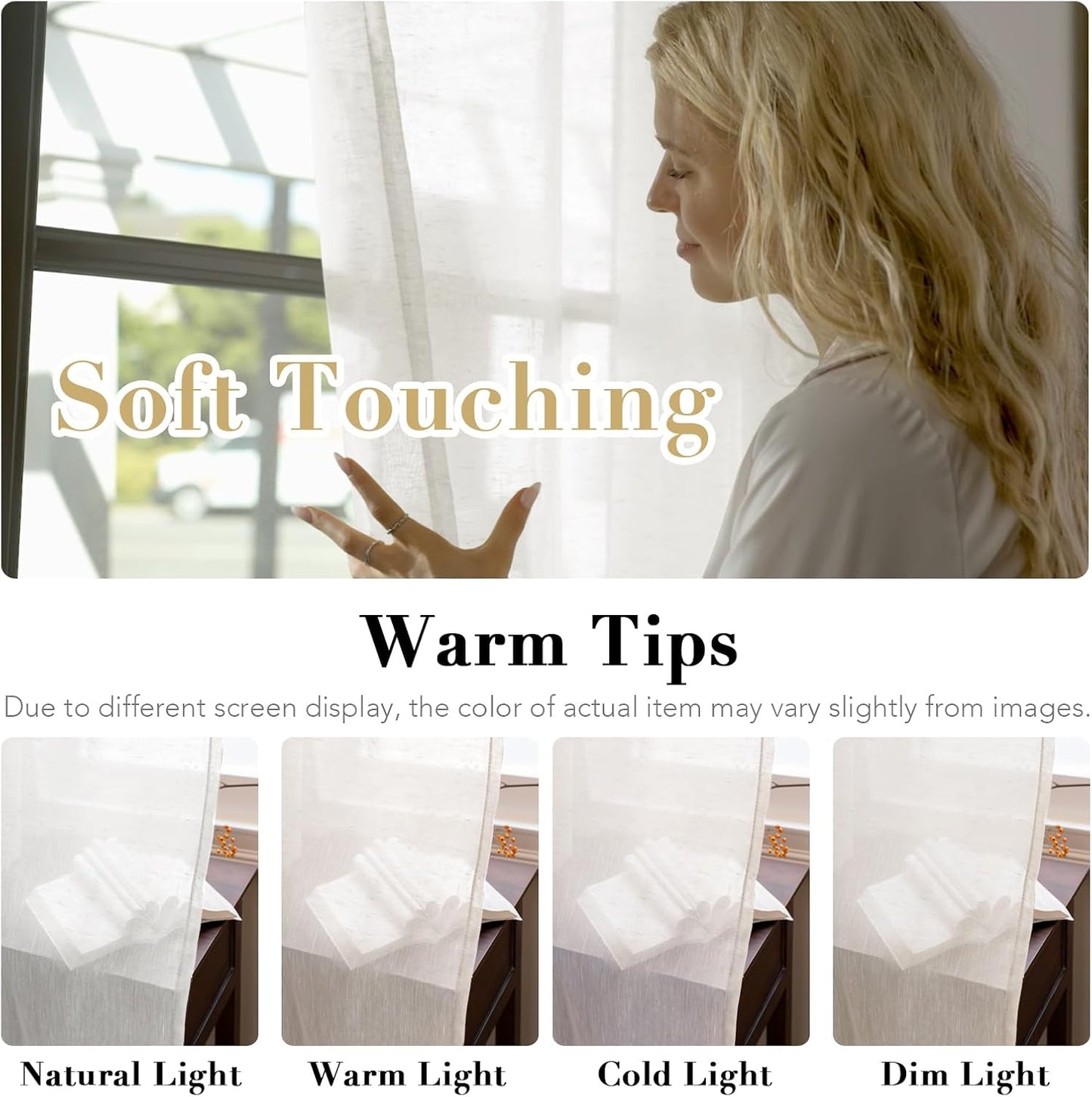 White Sheer Linen Curtains for Living Room 84 Inches Long Bedroom Curtains 2 Panel Sets Grommet Semi Sheer Elegant Soft Light Filter Window Treatments Curtain, White