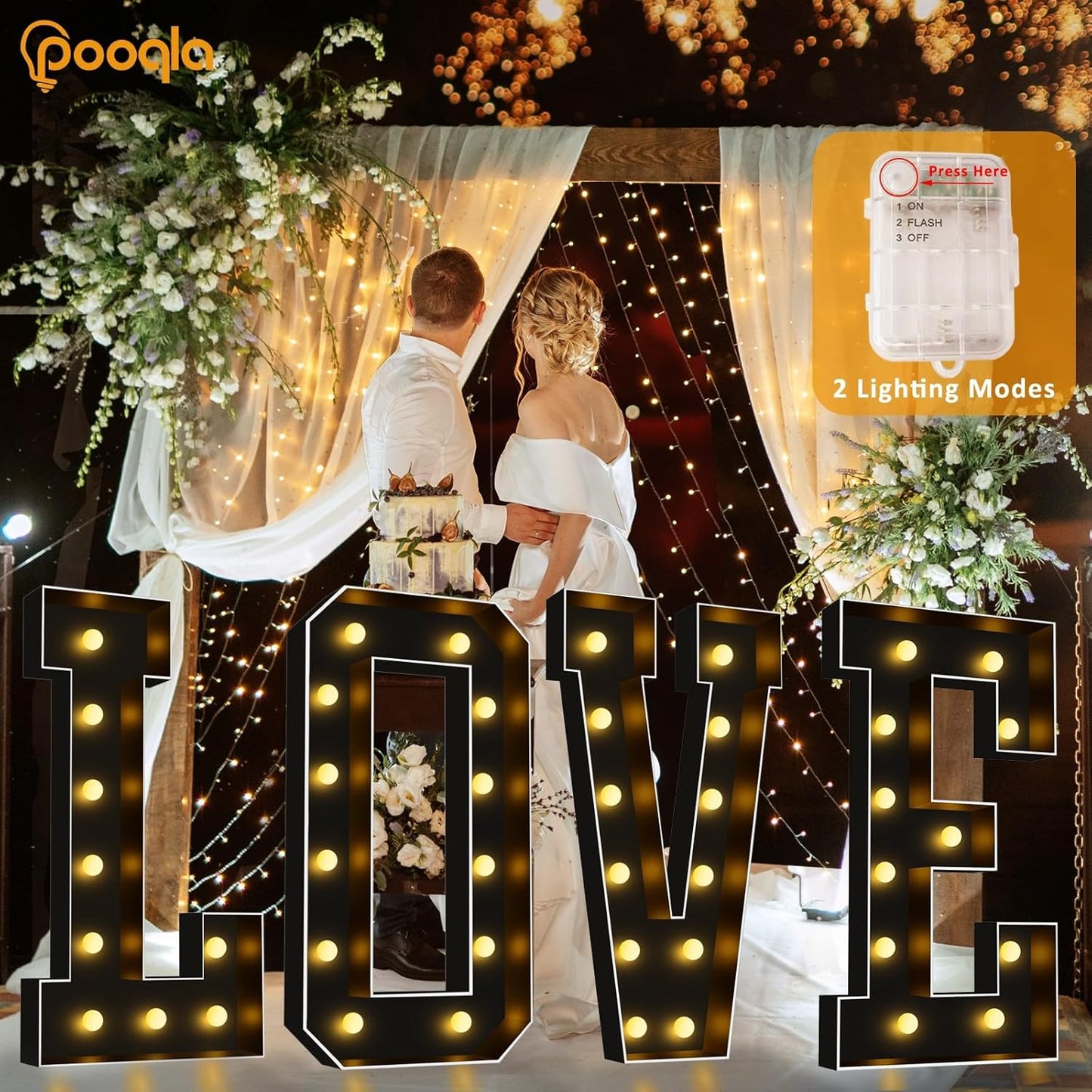 4 FT Marquee Light up Letters, Black Letter Lights 4 Feet Tall, Giant Sign Big Mosaic for Balloons Birthday Party Anniversary Wedding Decorations, Warm White S