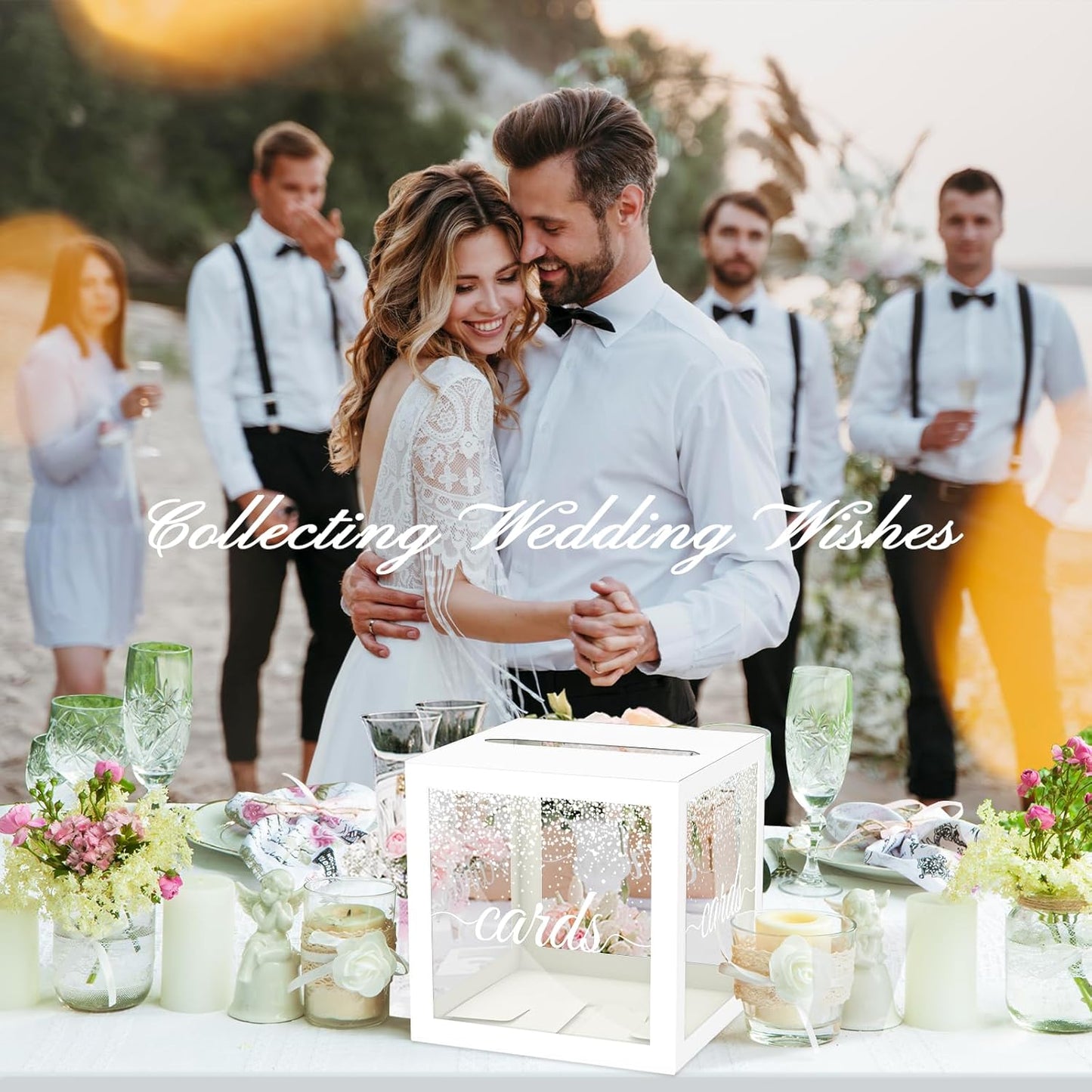 White Pot Clear Cards Box, Cards Receiving Box for Birthday, Wedding, Bridal or Baby Shower, Graduation, Anniversaries and Engagement Parties