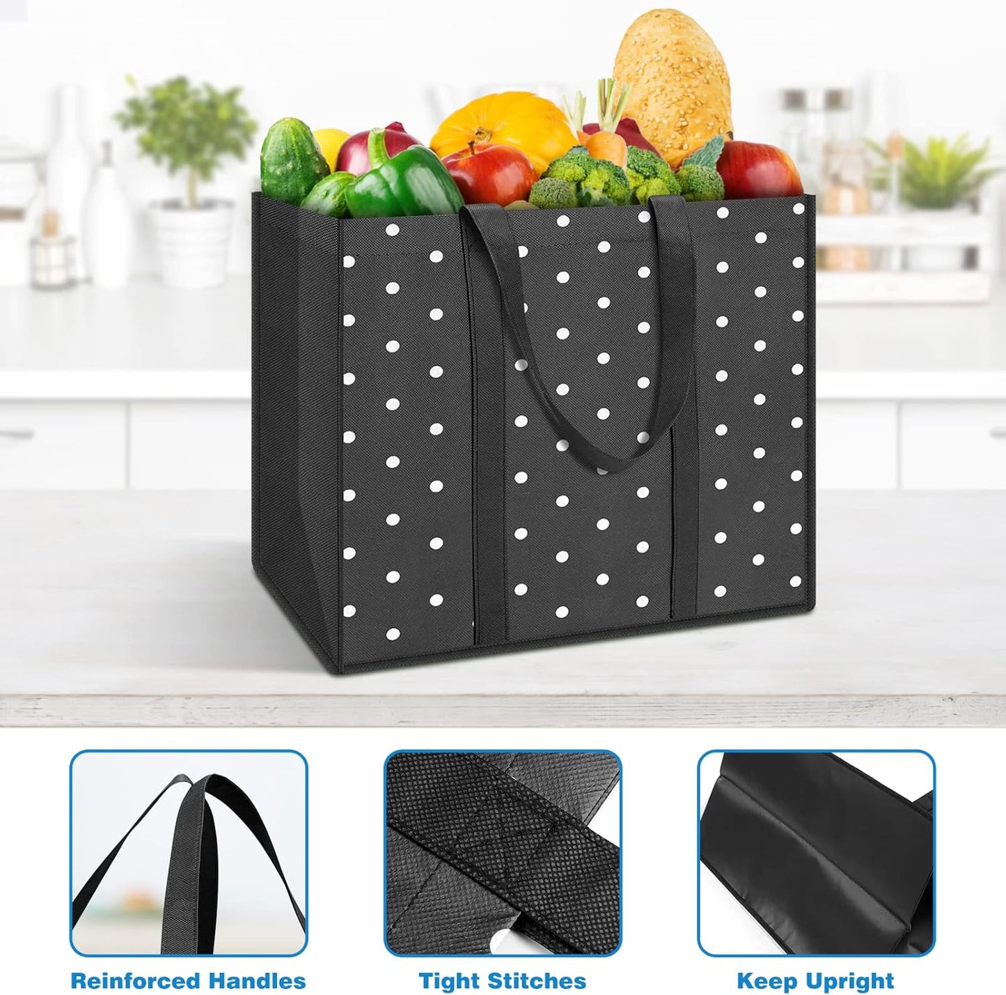 10 Pack Reusable Grocery Bags for Groceries 35L Large Capacity Heavy Duty Waterproof Tote Bags for Shopping and Picnic with Sturdy Handles