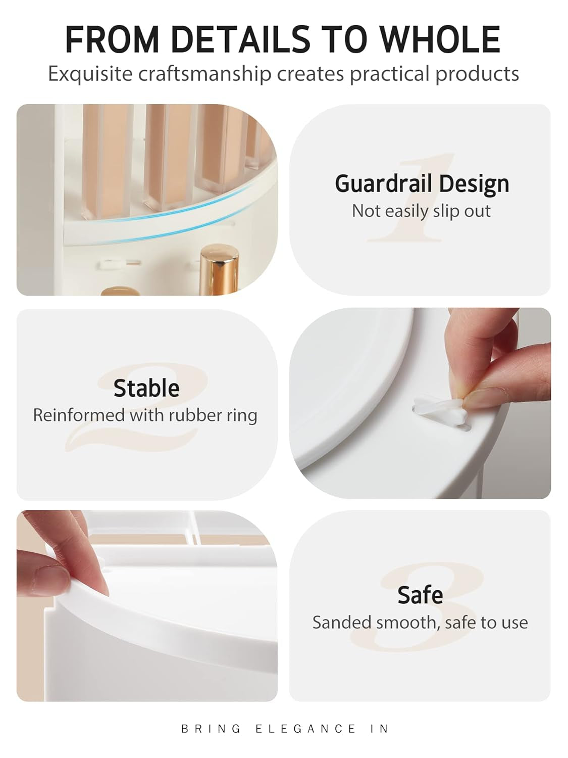 360 Rotating Makeup Organizer, DIY Adjustable Bathroom Makeup Carousel Spinning Holder Rack, Large Capacity Cosmetics Storage Box Vanity Shelf Countertop, Fits Makeup Brushes, Lipsticks, White