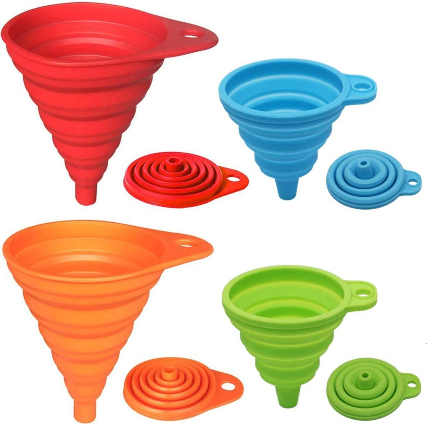 Silicone Collapsible Kitchen Funnels 4 Pack + Wide Mouth Canning Funnels 3 Pack