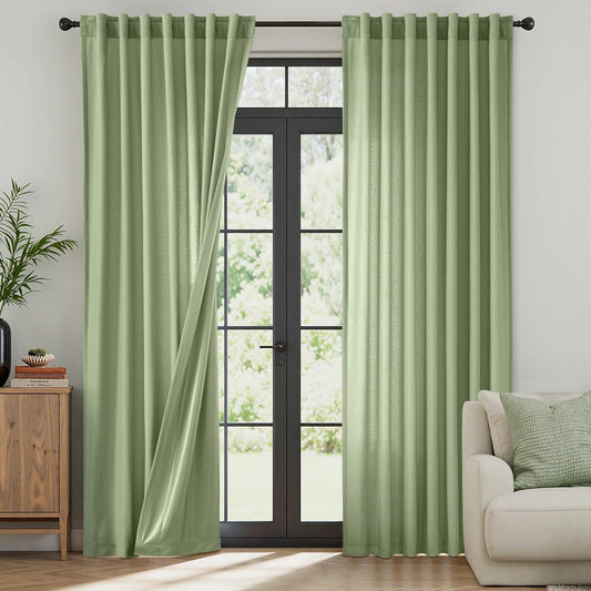 Sage Green Thermal Insulated Curtains 63 Inch Long 2 Panels Set for Summer Heat Blocking Non See through Privacy Thick Semi Sheer Light Filtering Back Tab Window Drapes for Bedroom Living Room