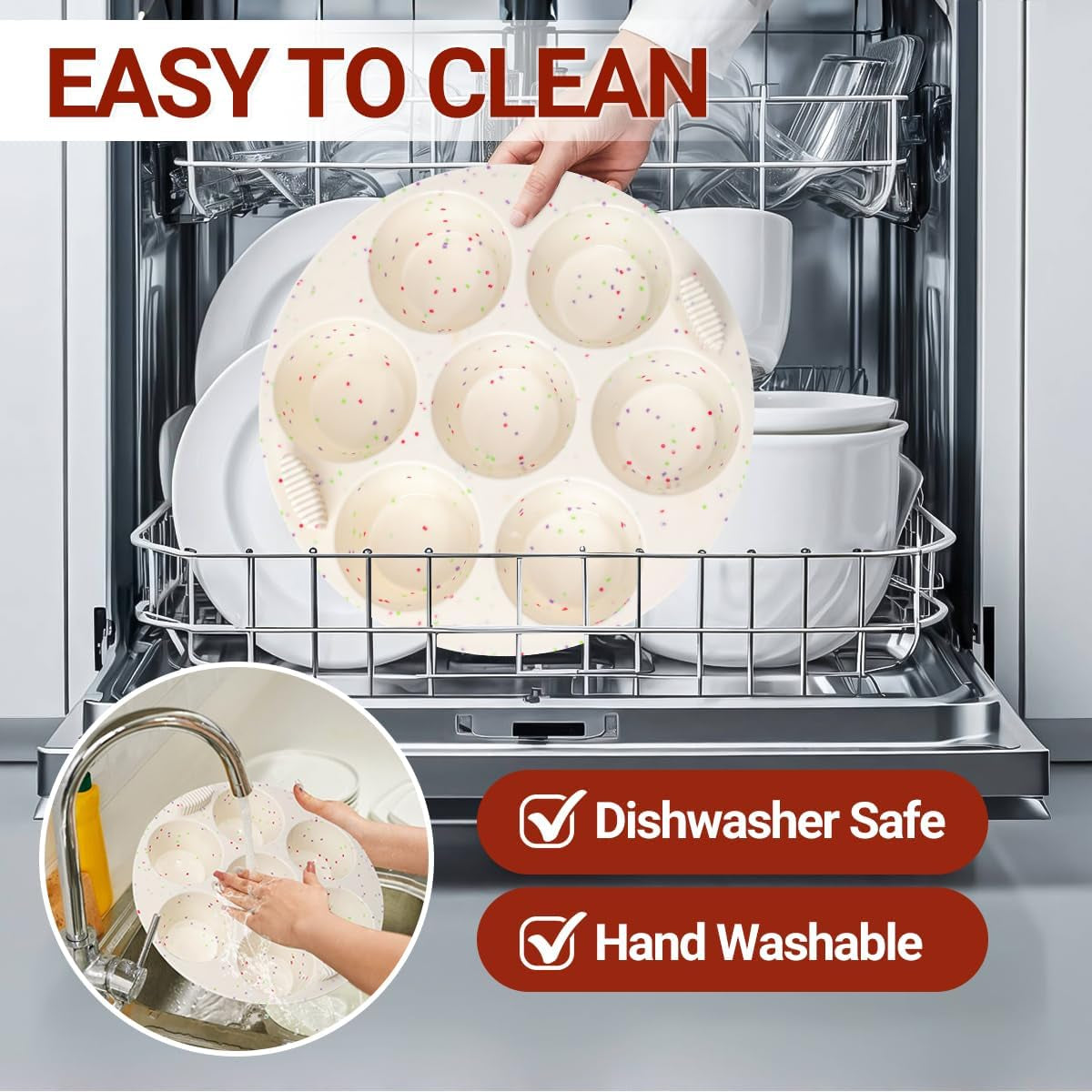 Silicone Muffin Pan for Air Fryer Oven Instant Pot, Nonstick 7 Cups Easy to Handle for Baking Egg Bites Muffin Tart Cupcake Mini Quiche 1 Pack Confetti