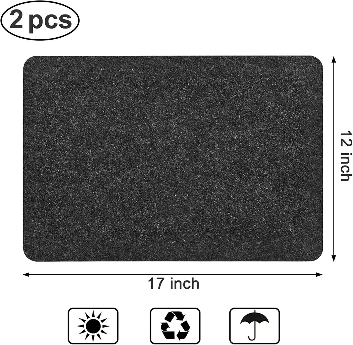 2 Pcs Heat Resistant Mat for Air Fryer, Coffee Maker, Toaster - Black Rectangular Felt & Silicone Countertop Protector with Sliding Function