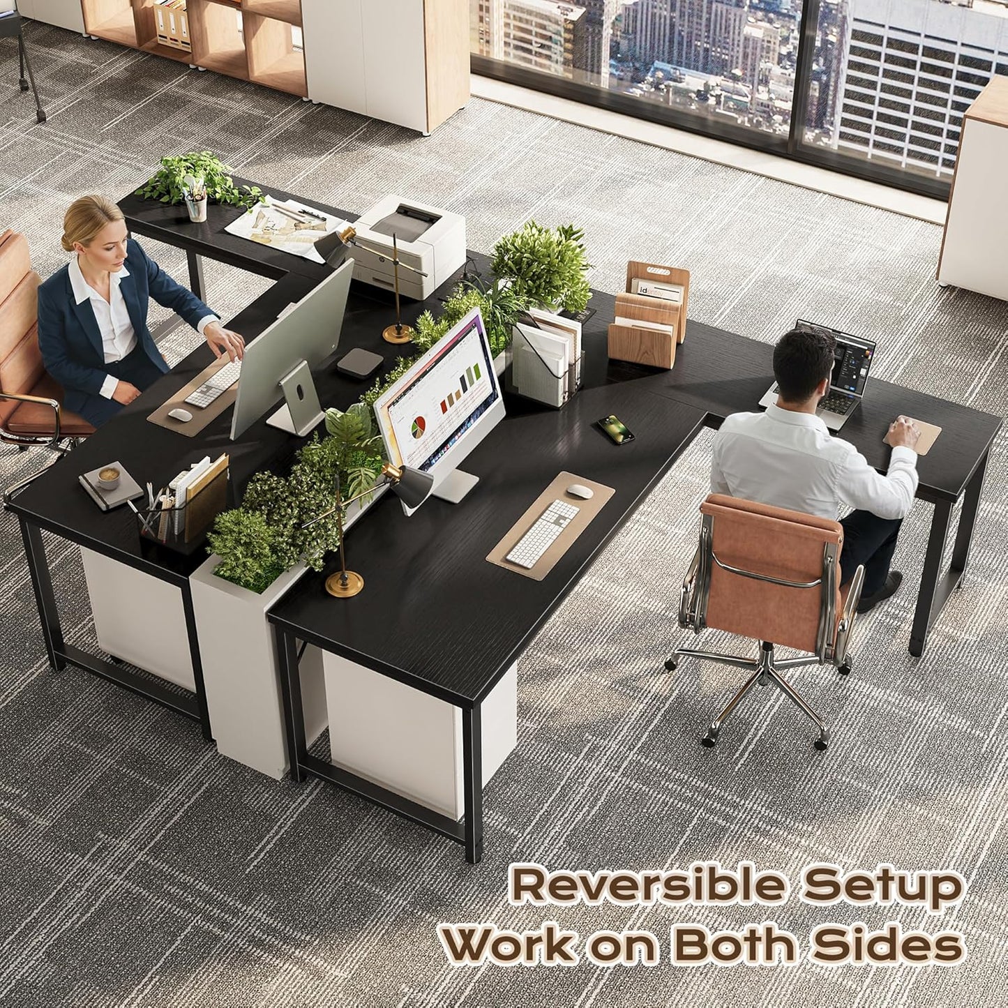 63-Inch L-Shaped Desk with Integrated Power Outlets and USB-C Port, Reversible Design, Spacious Corner Gaming and Office Desk, 0.95-Inch Thick Desktop, Sturdy Metal Frame, Ideal for Home Office and Study, Black