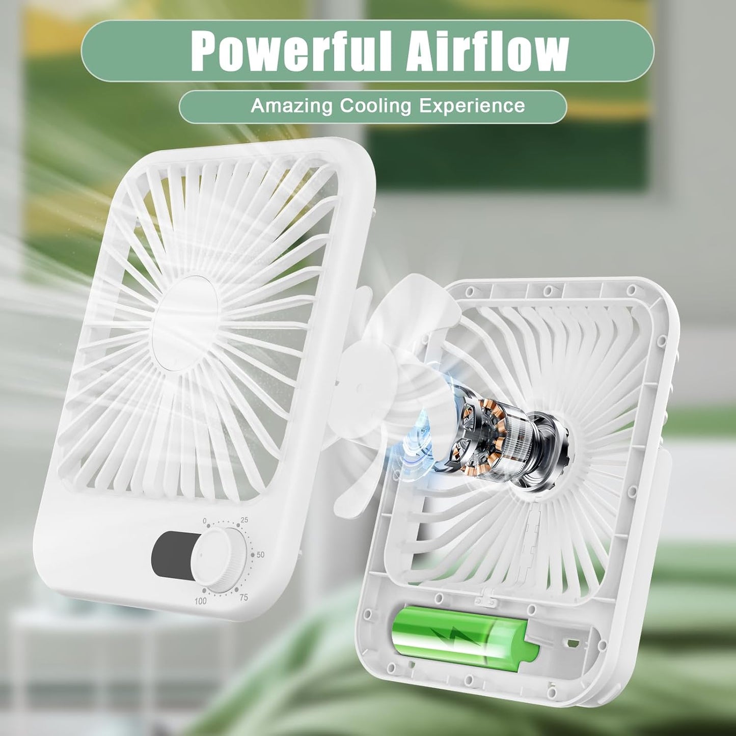Travel Fan for Sleeping, 6.8" Small Portable Fan Rechargeable Battery Powered, 100 Speeds Personal Mini Desk Fan for Office Bedroom, Cruise Ship Beach Vocation Travel Essentials, White