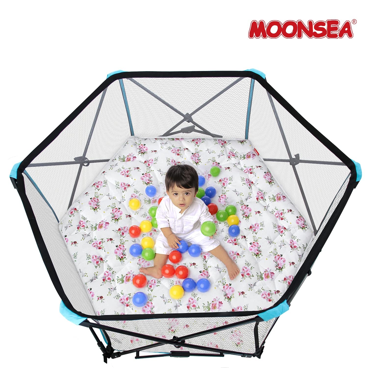 Hexagon Playpen Mat, Floral Print Baby Playmat Fits Regalo Portable Play Yard 48 Inch, Six Pannel Playpen Kids Tent Mat Hexagon Rug Mat