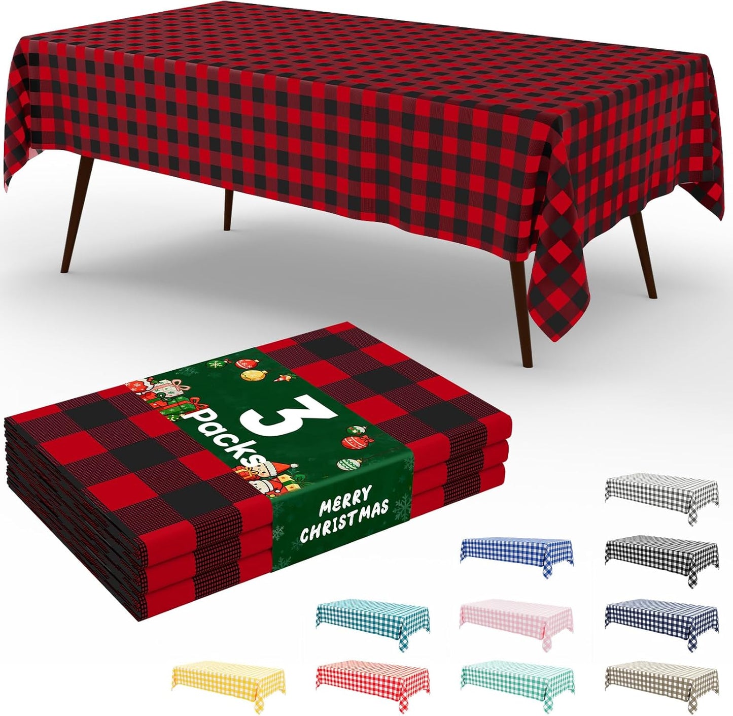 3 Packs Buffalo Disposable Table Cloth, 54 X 108 Inch Waterproof Plastic Tablecloth, Rectangle Black and Red Checkered Table Covers for Picnic, Birthday, Party