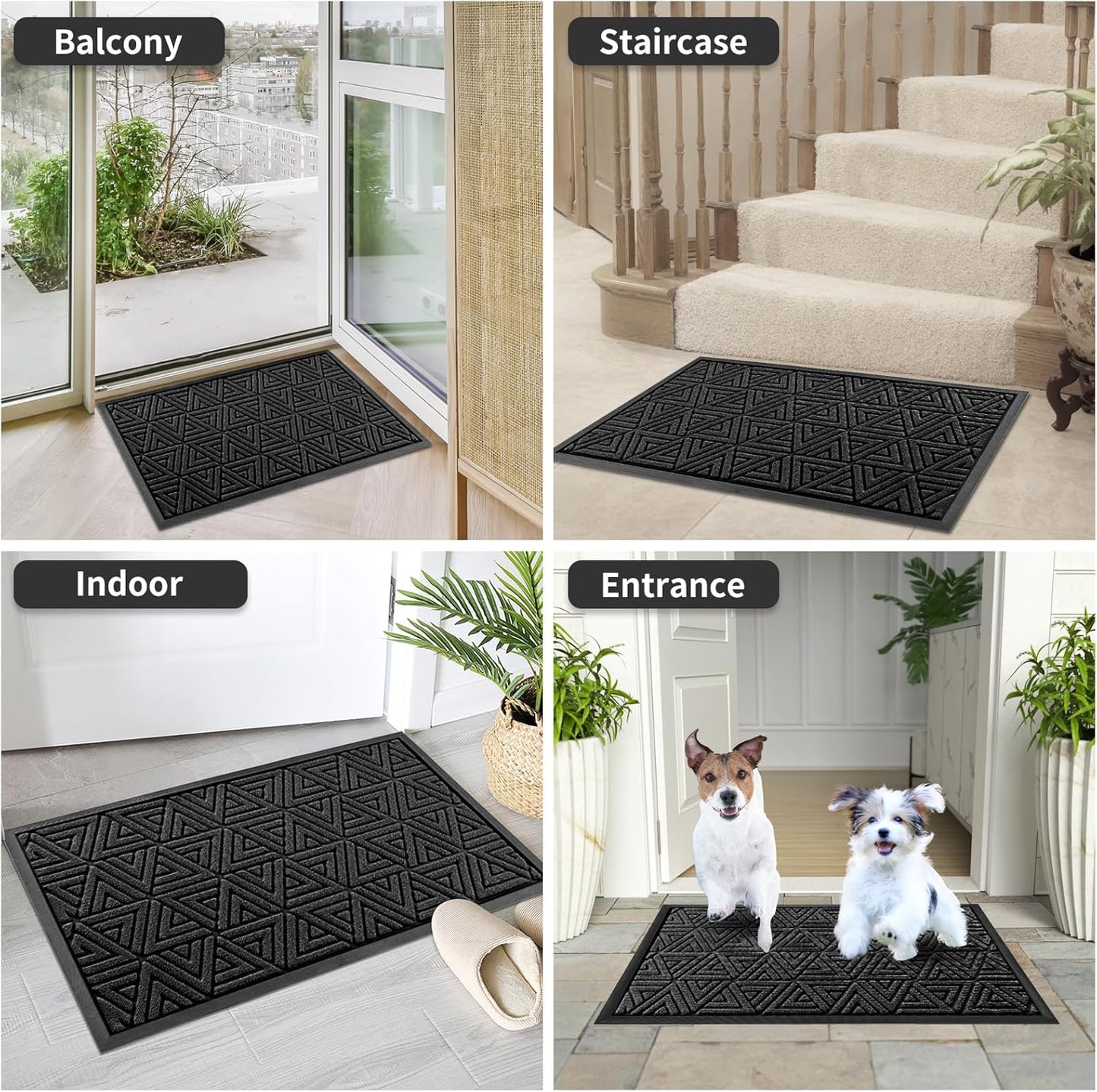 Outdoor Mats for Front Door, Waterproof All-Weather Door Mat outside Entrance, Heavy Duty Non-Slip Welcome Mat, Garage and Patio Indoor Entryway Doormat, Easy Clean, Black