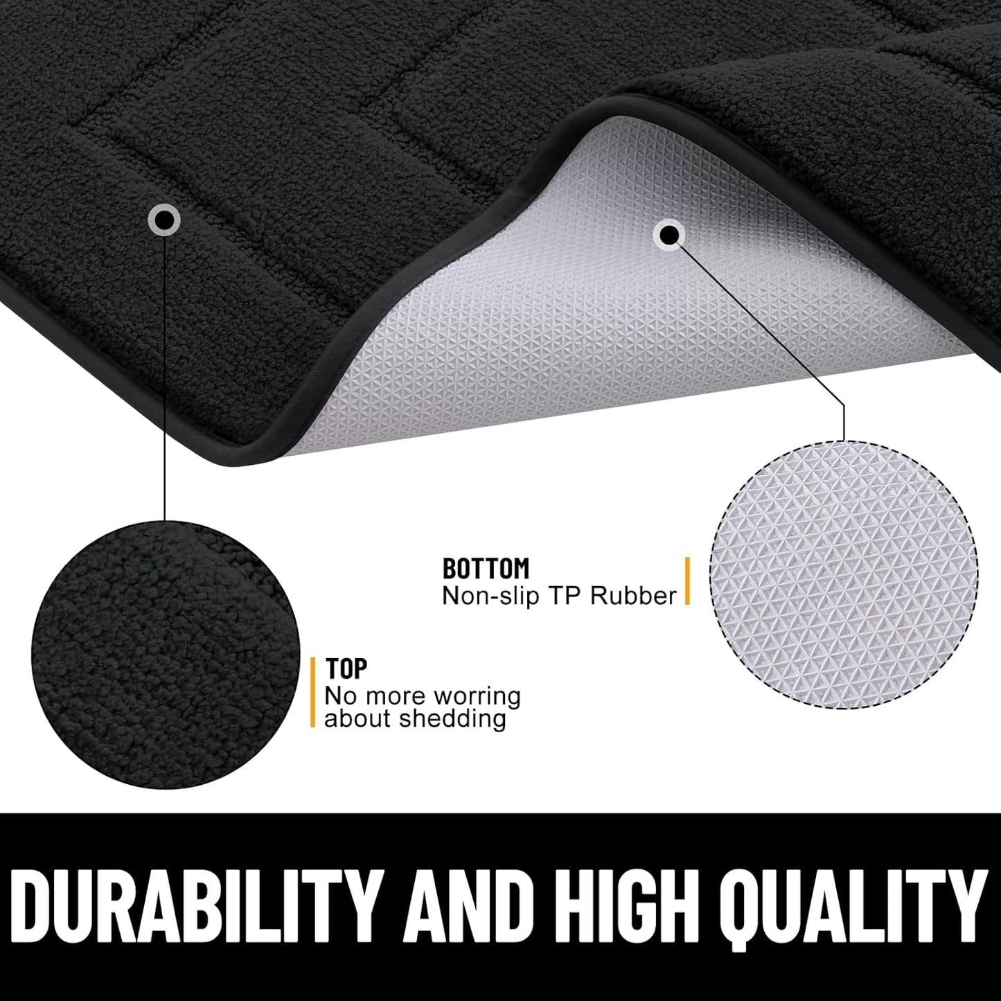 Bath Rug and Dog Door Mat Set, Luxury Chenille Bath Rug (Black 30X20) and Classic Dog Door Mat for Muddy Paws (Black 30X20)