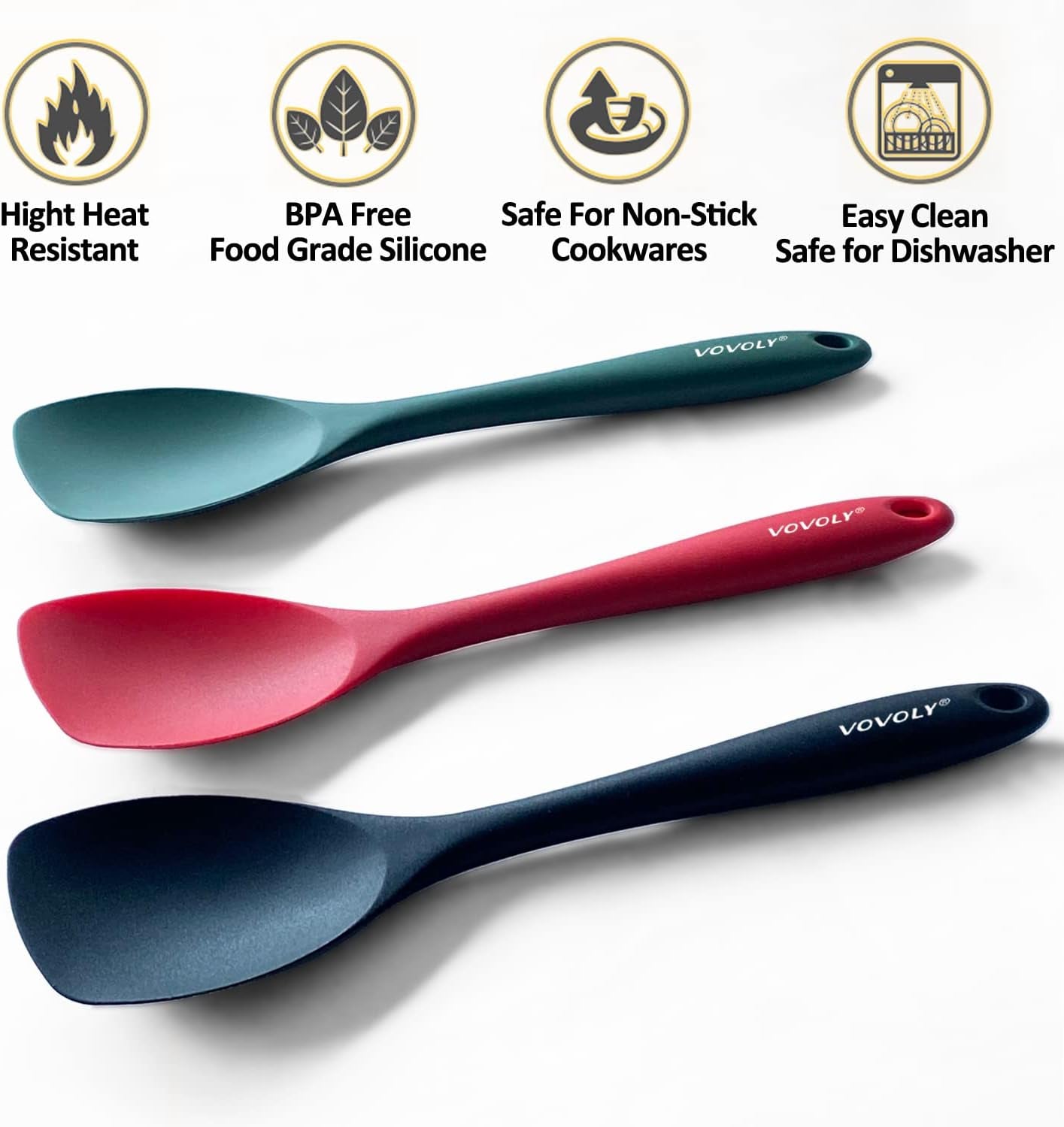 Upgrade Silicone Spatula Spoon Set, Heat Resistant Rubber Spoonula, Seamless Non-Stick Flexible Scrapers for Baking Mixing Tool,3 Pack,