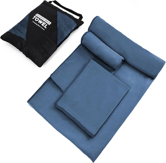 Quick Dry Camping Towel, Microfiber Travel Towel 3 Size at 1 Pack for Camping, Beach, Gym, Sports, Yoga & Swimming Pool, Navy Blue