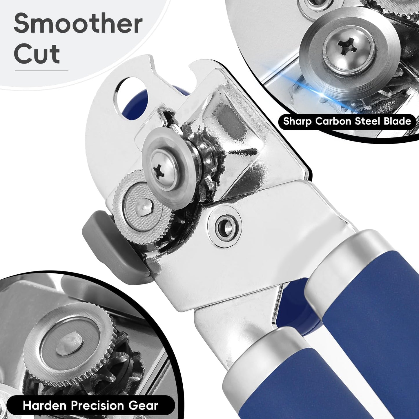 Can Opener Manual,  Hand Held Manual Can Openers Heavy Duty with Smoother Cut Sharp Blade, Manual Hand Can Open with Soft Handle, Easy to Turn Knob, Magnetic Lid Lifter, Blue