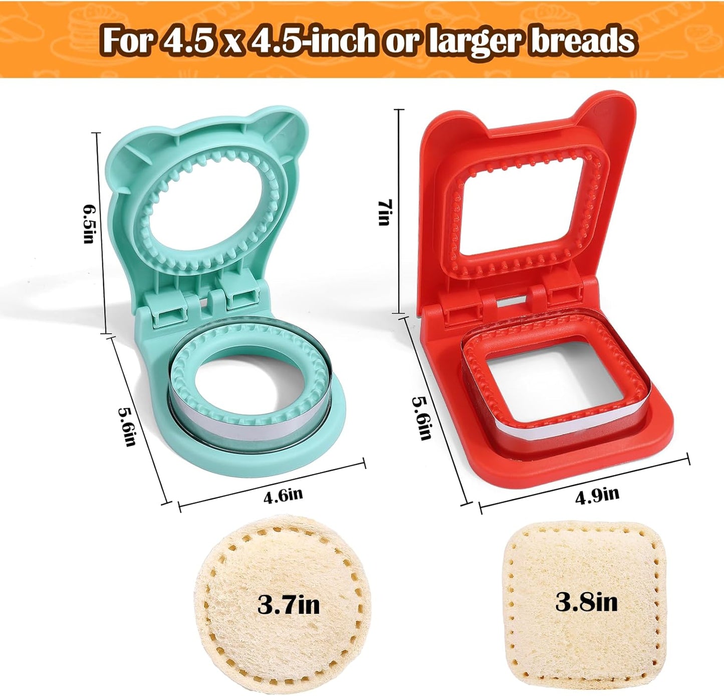 Sandwich Maker,2Pcs Sandwich Cutters for Kids Lunch,Crustless Breakfast Sandwich Cutter and Sealer Set Great for Children Boys Girls Lunchbox and Bento Box,Circle Square