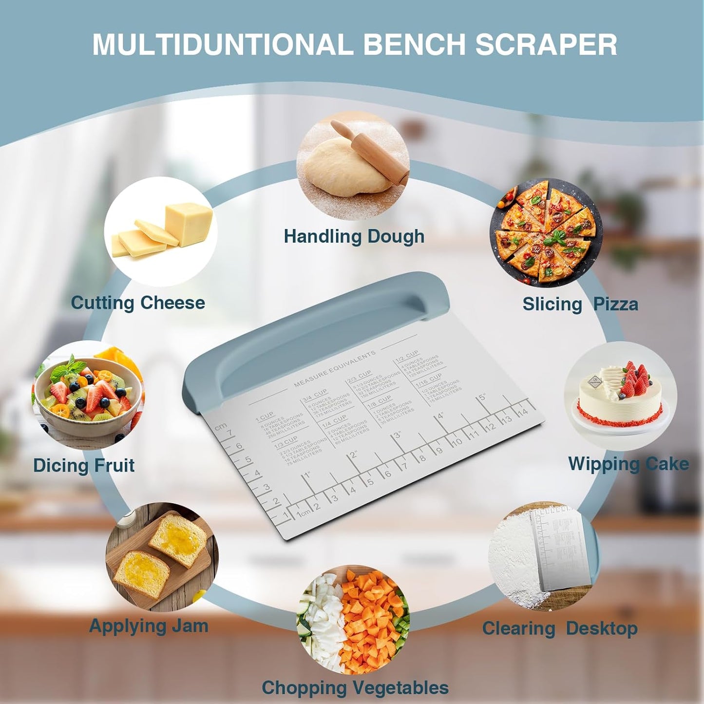Pan Scraper, 5 Pcs Pot Scraper Plastic-Brown/Bench Scraper Dough Cutter Tool-Blue
