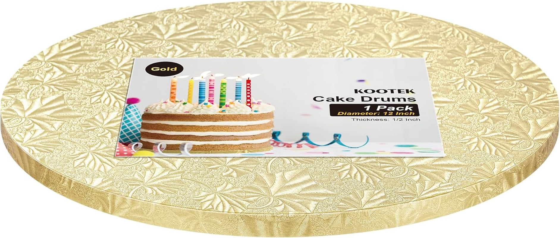 Cake Boards Drum 12 Inch Round, 1/2" Thick Decorating Supplies, Gold Sturdy Corrugated Cardboard Base, Base Para Pastel, 1 Pack