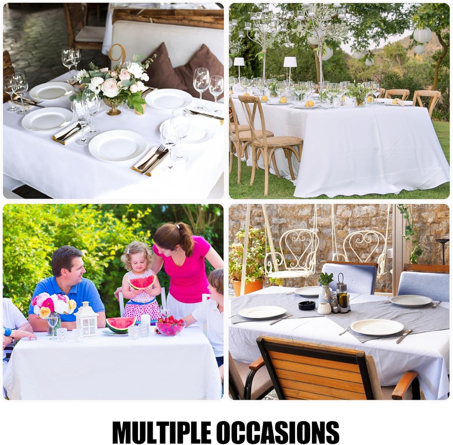 Rectangle Table Cloth, Waterproof Anti-Scratch Polyester Tablecloth, Decorative Washable Fabric Table Cover for Dining, Buffet, Parties and Outdoor, 60X84, White