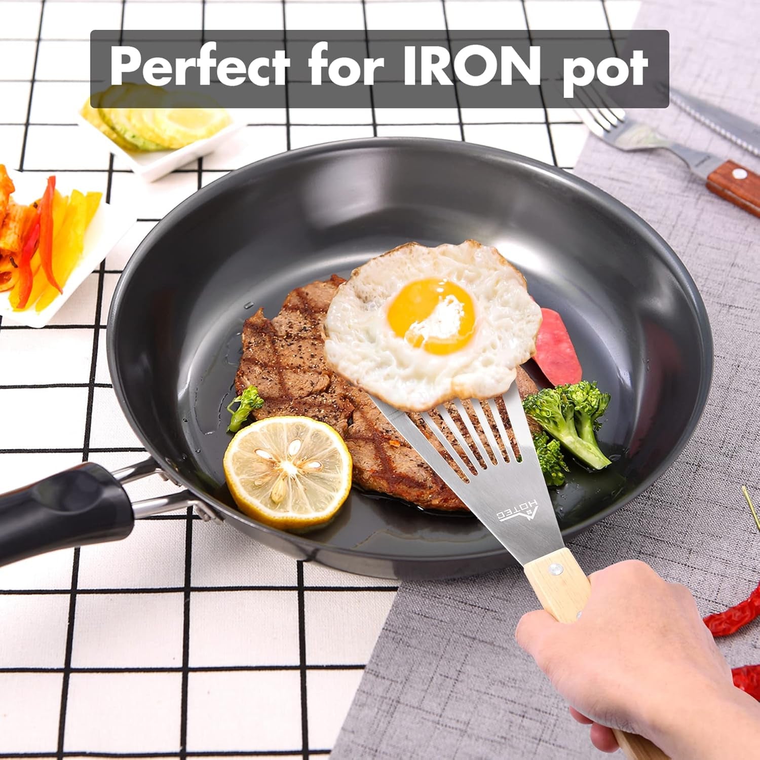 2Pcs Stainless Steel Wooden Handle Fish Spatula, Metal Spatula Flipping Foods