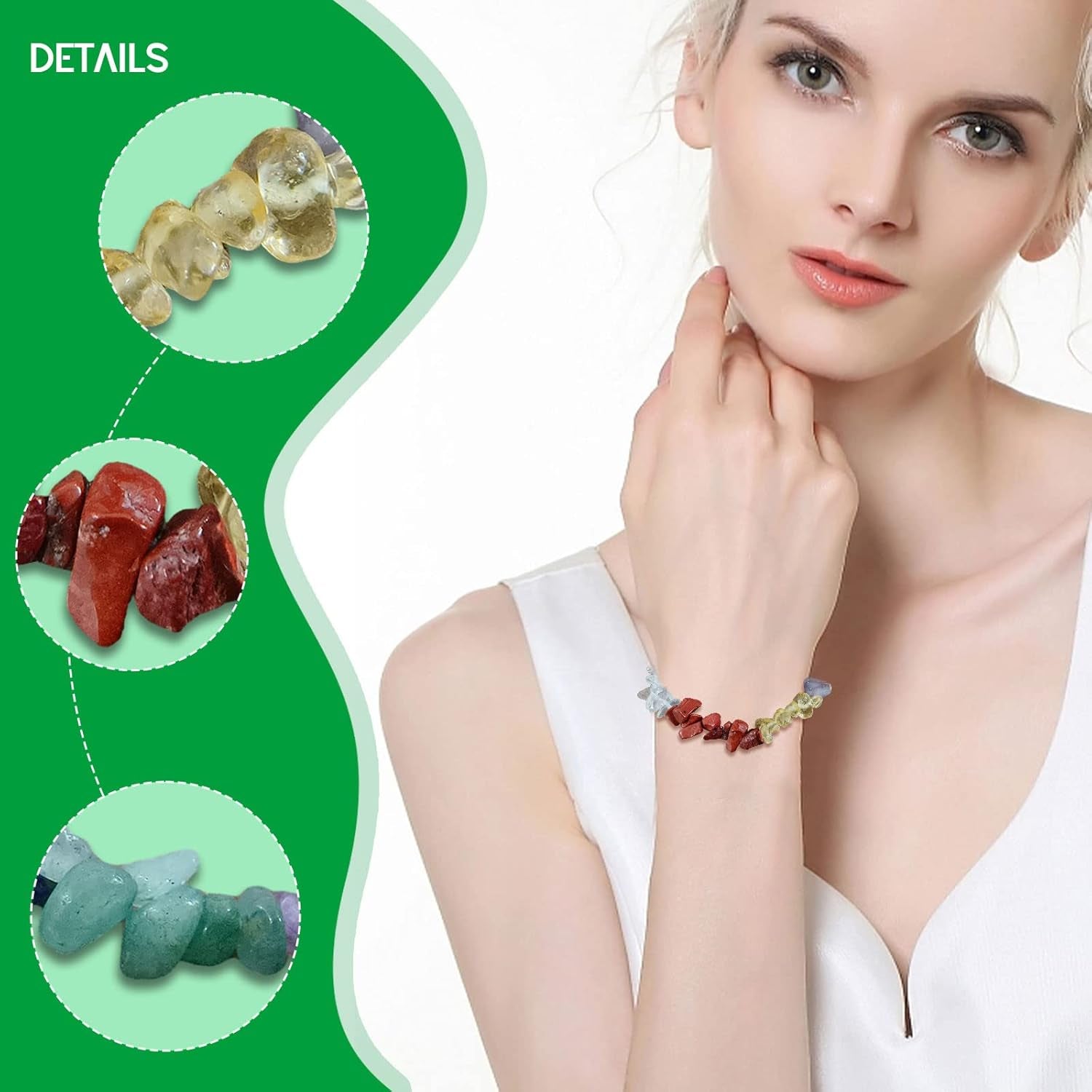 Handmade Natural Gemstone Bracelets Chakra Crystal Irregular Chips Beads Stretch Bracelets for Women Align Chakras/Conquer Fear/Increase Communication Reiki (Rainbow Stone)