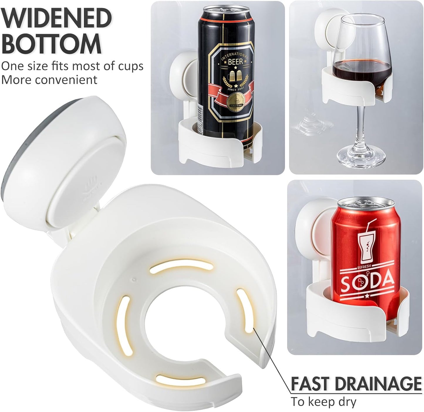 Suction Cup Wine Glass Holder for Shower, Removable Wall-Mounted Bath Cup Holder for Beer, Wine, Drinks, Enjoy in the Spa, Bathroom, Kitchen, Etc. White
