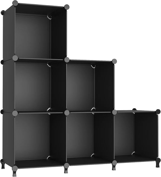 Cube Storage Organizer, Storage Cubes Shelves Bookshelf, 6 Cube Closet Organizers and Storage, DIY Stackable Plastic Clothes Organizer Shelving for Bedroom, Home, Black