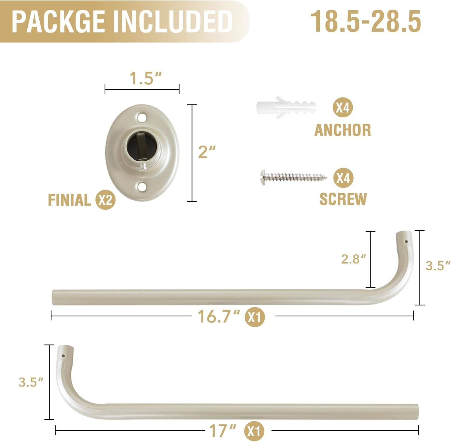 Blackout Curtain Rod for Windows 18.5 to 28.5 Inch, 3/4 Inch Adjustable Wrap around Short Curtain Rods Telescoping Curved Drapery Rods for Living Room Inoor/Outdoor,Nickel