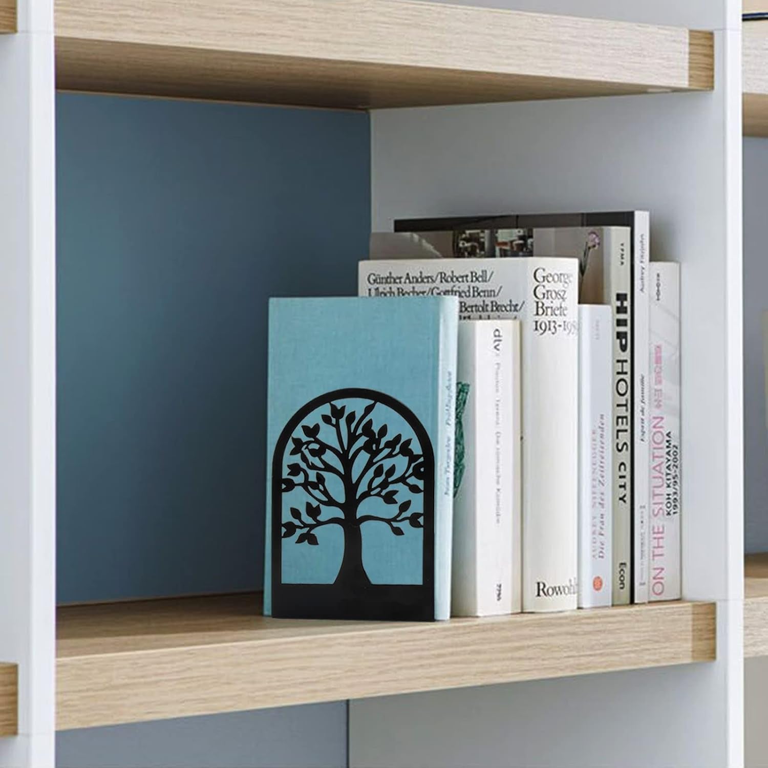 Book Ends, Metal Book Ends to Hold Books, Tree Decorative Bookends for Shelves, Black Book Stopper Bookend for Heavy Books, Book Holder for Shelf Home Office, 6.8 X 4.7 X 3.5(3 Pair/6 Pcs)